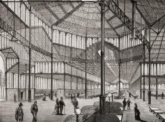 Interior of New Borne Market, Barcelona, Spain, on its inauguration, 28 November 1908. Drawing by D.A. Rigalt, engraved by E. Alba. | Obraz na stenu