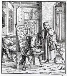 The Emperor in the Artist's Studio, illustration from 'Der Weisskunig', c.1509-18 (woodcut) (b/w photo) | Obraz na stenu