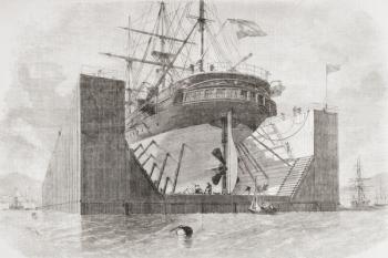 The floating dock at Cartagena, Murcia, Spain in the mid 19th century. From L'Univers Illustre published 1866. | Obraz na stenu