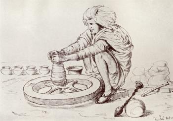 Potter's Wheel, Simla, India, from 'Myths of China and Japan' by Donald A. Mackenzie, published 1922 (litho) | Obraz na stenu