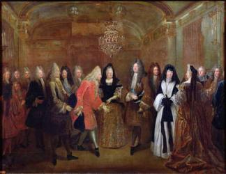 Louis XIV (1638-1715) welcomes the Elector of Saxony, Frederick Augustus II (1670-1733) to Fontainebleau, 27th September 1714, 1715 (oil on canvas) | Obraz na stenu