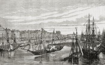 Nantes, France, in the 18th century, from 'Histoire de la Revolution Francaise' by Louis Blanc (1811-82) engraved by Charles Maurand (fl.1863-81) 1847-62 (litho) | Obraz na stenu