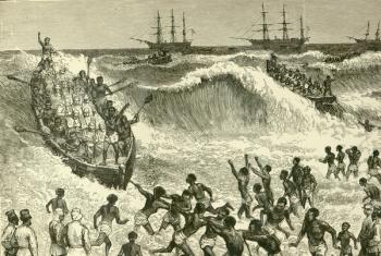 The Ashantee War, (landing Troops on the Gold Coast) (engraving) (b/w photo) | Obraz na stenu