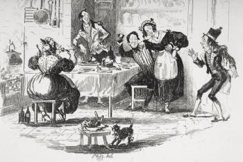 Job Trotter encounters Sam in Mr. Muzzle's kitchen, illustration from `The Pickwick Papers' by Charles Dickens (1812-70) published 1837 (litho) (see also 259101) | Obraz na stenu