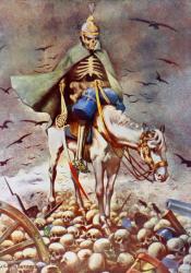 The Winner. Death riding over human skulls and the wreckage on a battlefield. After a drawing by Garcia Gutierrez. From La Esfera, 1914. | Obraz na stenu