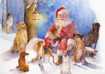 Santa with Dogs, 2017, (watercolor) | Obraz na stenu