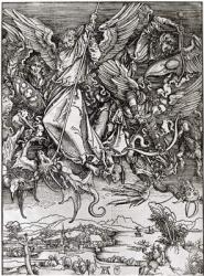 St. Michael and the Dragon, from a Latin edition, 1511 (xylograph) (b/w photo) | Obraz na stenu