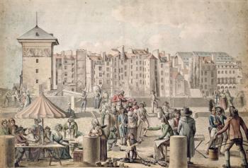 Mountebanks and Promenaders on the Pont au Change, Paris c.1790 (w/c on paper) | Obraz na stenu