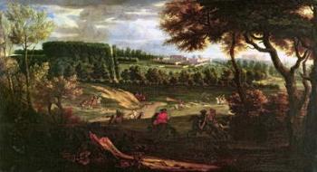 Louis XIV (1638-1715) Hunting at Marly with a a View of Chateau Vieux de Saint Germain (oil on canvas) | Obraz na stenu