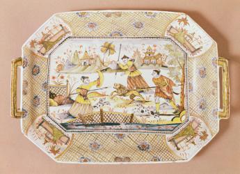 Octagonal dish with a chinese pattern of a lion hunt, c.1730 (ceramic) | Obraz na stenu