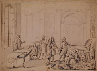 Study for a Lesson being give to the Young Louis XV (1710-74) (pen & ink and wash on paper) (see also 162667) | Obraz na stenu