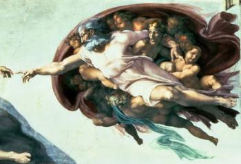 Sistine Chapel Ceiling: Creation of Adam, 1510 (fresco) (post restoration) (detail of 77430) | Obraz na stenu