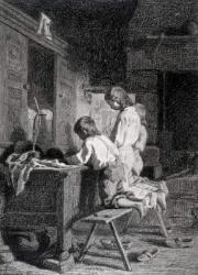 Interior with Three Boys Kneeling, c.1850 (black crayon over brown ink wash on paper) | Obraz na stenu
