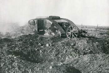 WWI British Tank in action on the Western Front, 1917 (b/w photo) | Obraz na stenu