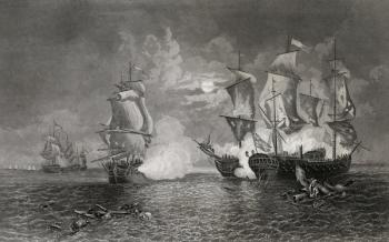 Action between Bonhomme Richard and the Serapis, 23rd September 1779 (engraving) | Obraz na stenu