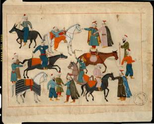 Ms. cicogna 1971, miniature from the 'Memorie Turchesche' depicting horse traders (pen & ink on paper) | Obraz na stenu
