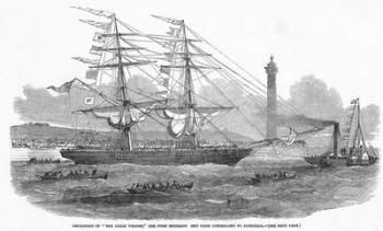 Departure of 'The Lizzie Webber', the first emigrant ship from Sunderland to Australia, from 'The Illustrated London News', 7th August 1852 (litho) | Obraz na stenu