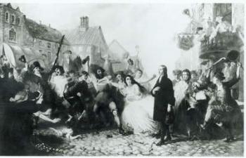 The Mobbing of John Wesley (1703-91) at Wednesbury (oil on canvas) (b&w photo) | Obraz na stenu