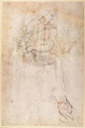 Study for the Ignudi above the Persian Sibyl in the Sistine Chapel, 1508-12 (charcoal on paper) (verso) | Obraz na stenu