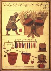 An Arab dyer dyeing cloth and the tools of his trade (ink on vellum) | Obraz na stenu