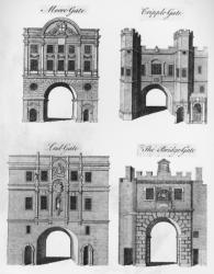 Moorgate, Cripplegate, Ludgate and The Bridgegate (engraving) (b/w photo) | Obraz na stenu