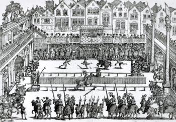 A Jousting Scene (engraving) (b/w photo) | Obraz na stenu