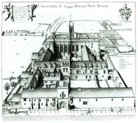 Winchester College, from a collection of topographical illustrations 'Oxonia Illustrata' published in 1675 (engraving) (b/w photo) | Obraz na stenu