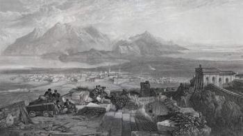 Town and Isthmus of Corinth seen from the Acropolis, engraved by W. Miller, from 'The Imperial Bible Dictionary', published by Blackie & Son, c.1880s (litho) | Obraz na stenu