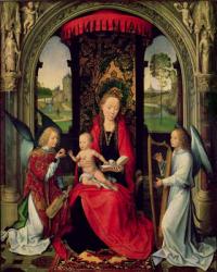 Madonna and Child with two Angels (oil on panel) | Obraz na stenu