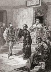 A scene from William Shakespeare's 'King Richard II', Act 1, Scene 1, Bolingbroke: "Pale trembling coward, there I throw my gage", from 'The Works of William Shakespeare', published 1896 (engraving) | Obraz na stenu