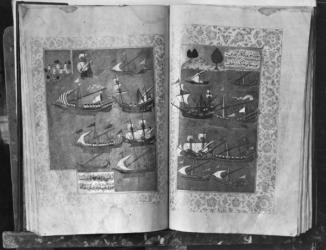 The 'Suleymanname' or 'Life of Suleyman', the Fleet of the Sultan (ink and gold leaf on vellum) (b/w photo) | Obraz na stenu