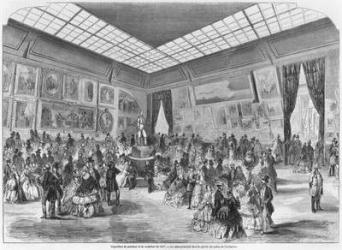 Salon of painting and sculpture of 1857, the main room in the Palais de l'Industrie gallery, Paris, 1857 (engraving) (b/w photo) | Obraz na stenu