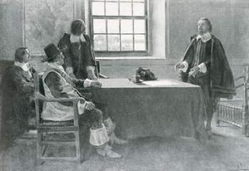 Sir William Berkeley Surrendering to the Commissioners of the Commonwealth, illustration from 'In Washington's Day' by Woodrow Wilson, pub. in Harper's Magazine, 1896 (litho) | Obraz na stenu