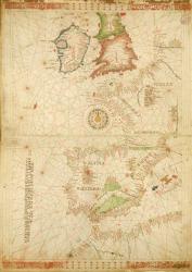 The Atlantic Coasts of Europe and Africa, from a nautical Atlas, 1520 (ink on vellum) (see also 330911-330912) | Obraz na stenu