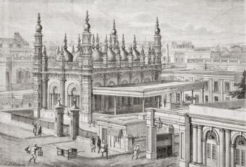 The Ghulam Muhammed Mosque in Dhurrumtollah, now known as Dharmatala, Calcutta, India in the mid 19th century. From L'Univers Illustre published 1866. | Obraz na stenu