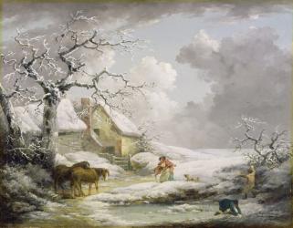 Winter Landscape with Men Snowballing an Old Woman, 1790 (oil on canvas) | Obraz na stenu
