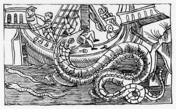 A Sea Serpent, from 'Historia de Gentibus Septentrionalibus' by Olaus Magnus (1490-1557) published in Rome, 1555 (woodcut) (b/w photo) | Obraz na stenu
