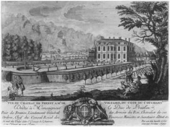 Voltaire's house in Ferney, west side, engraved by Francois, Maria, Isidore Queverdo (1748-97) (engraving) (b/w photo) | Obraz na stenu