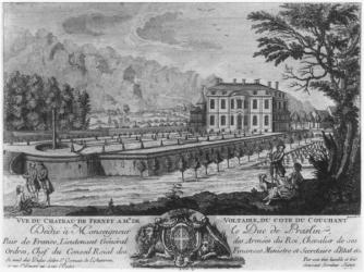 Voltaire's house in Ferney, west side, engraved by Francois, Maria, Isidore Queverdo (1748-97) (engraving) (b/w photo) | Obraz na stenu