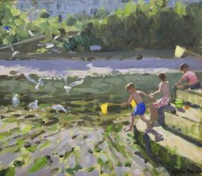 Kids and seagulls,Looe,2013,(oil on canvas) | Obraz na stenu