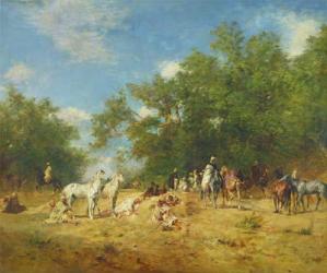 Arab Horsemen Resting in the Forest, 1868 (oil on canvas) | Obraz na stenu