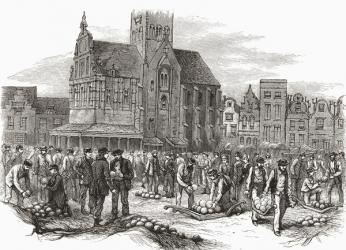 The Cheese Market at Hoorn, the Netherlands in the 19th century. From Pictures From Holland by Richard Lovett, published 1887. | Obraz na stenu