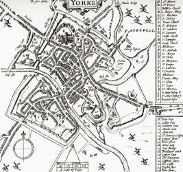 A plan of the City of York, Yorkshire, England at the beginning of the 17th century. From Picturesque History of Yorkshire, published c.1900 | Obraz na stenu