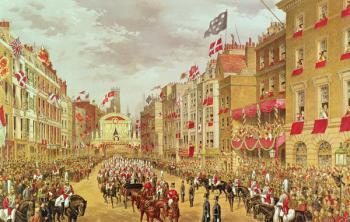 Wedding Procession of Edward, Prince of Wales and Princess Alexandra Driving through the City at Temple Bar, 7th March 1863, illustration from 'Memorial of the Marriage of Albert Edward, Prince of Wales' by Russell (chromolitho) | Obraz na stenu