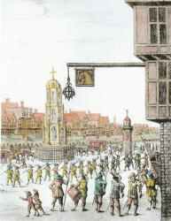 The Procession of Marie de Medici along Cheapside, 1638, published by William Herbert (1771-1851) & Robert Wilkinson (fl.1785-1825) 1809 (engraving) (detail of 257497) (later colouration) | Obraz na stenu