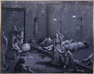 Interior of a Night Shelter for Poor Women, 1850-60 (engraving) | Obraz na stenu