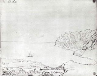 View of the coast off Chile (pen and & ink on paper) (b/w photo) | Obraz na stenu