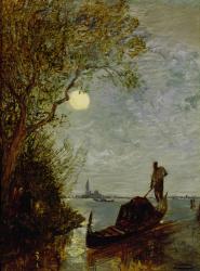 Moonlit Scene with Gondola (w/c on paper) | Obraz na stenu