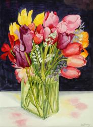 Tulips and Bluebells in a Rectangular Glass Tub,2001,(watercolour) | Obraz na stenu