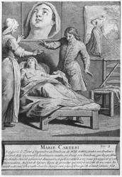 Miraculous healing of a blind woman, Marie Carteri, on the tomb of Deacon Francois de Paris at the parish cemetery Saint-Medard in Paris, engraved by Pieter Yver (1712-87) 1737 (engraving) (b/w photo) | Obraz na stenu